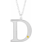 14K White Engravable Imitation Citrine Initial D 18" Necklace