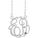 Rhodium-Plated Sterling Silver 20 mm 2-Initials Imitation Alexandrite Script Monogram 18" Necklace