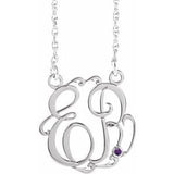 14K White 20 mm 2-Initials Imitation Amethyst Script Monogram 18" Necklace