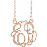 14K Rose 20 mm 2 Initials .02 CT Natural Diamond Script Monogram 18" Necklace