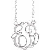 Rhodium-Plated Sterling Silver 20 mm 2 Initials .02 CT Natural Diamond Script Monogram 18" Necklace
