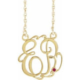 14K Yellow 20 mm 2-Initials Imitation Ruby Script Monogram 18" Necklace