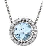 Sterling Silver Imitation Aquamarine &amp; .05 CTW Natural Diamond Halo-Style 16" Necklace