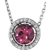 Platinum Natural Pink Tourmaline &amp; .05 CTW Natural Diamond Halo-Style 16" Necklace