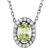 14K White Natural Peridot &amp; .04 CTW Natural Diamond 16" Necklace