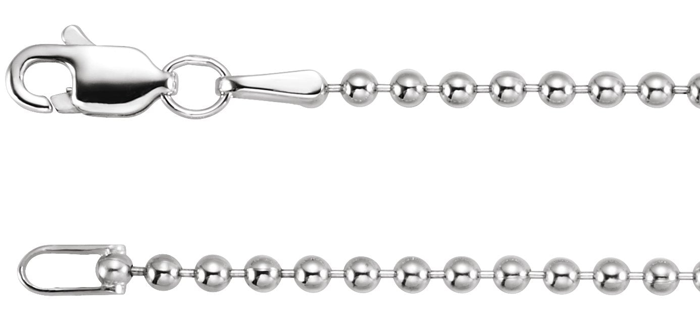 14K White Gold 1.8mm Hollow Bead 18" Chain