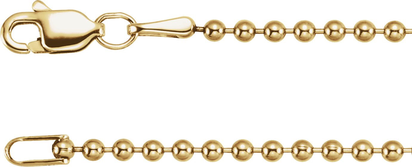 14K Yellow Gold 1.8mm Hollow Bead 24" Chain