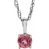 Sterling Silver 3 mm Imitation Pink Tourmaline Youth Solitaire 14" Necklace