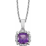 14K White Natural Amethyst &amp; .04 CTW Natural Diamond 18" Necklace