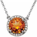 14K White 8 mm Natural Citrine &amp; .05 CTW Natural Diamond 16" Necklace