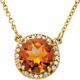 14K Yellow 8 mm Natural Citrine &amp; .05 CTW Natural Diamond 16" Necklace