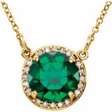 14K Yellow 8 mm Lab-Grown Emerald &amp; .05 CTW Natural Diamond 16" Necklace