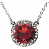 14K White 8 mm Natural Mozambique Garnet &amp; .05 CTW Natural Diamond 16" Necklace
