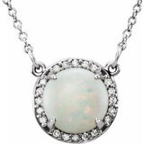 14K White 8 mm Natural White Opal &amp; .05 CTW Natural Diamond 16" Necklace
