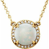 14K Yellow 8 mm Natural White Opal &amp; .05 CTW Natural Diamond 16" Necklace