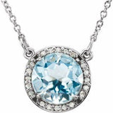 14K White 8 mm Natural Sky Blue Topaz &amp; .05 CTW Natural Diamond 16" Necklace