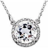 14K White 8 mm Round White Topaz &amp; .05 CTW Diamond 16" Necklace