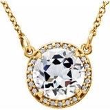 14K Yellow 8 mm Round White Topaz &amp; .05 CTW Diamond 16" Necklace