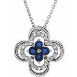 Platinum Lab-Grown Blue Sapphire &amp; .08 CTW Natural Diamond Clover 18" Necklace