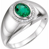14K White Lab-Grown Emerald &amp; 1/8 CTW Natural Diamond Halo-Style Ring