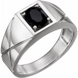 14K White Natural Black Onyx Ring