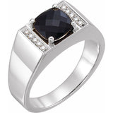 Platinum Natural Black Onyx &amp; 1/10 CTW Natural Diamond Ring