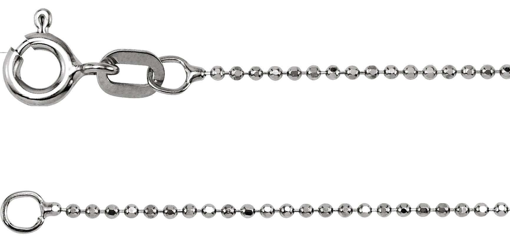 14K White Gold 1 mm Diamond-Cut Bead 24" Chain