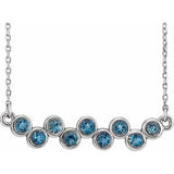 Sterling Silver Natural Aquamarine Bezel Set Bar 16-18" Necklace