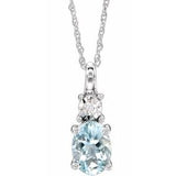 14K White Natural Aquamarine &amp; .02 CT Natural Diamond 18" Necklace