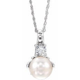 14K White Cultured White Freshwater Pearl &amp; .02 CT Natural Diamond 18" Necklace