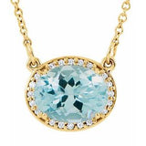 14K Yellow Natural Blue Zircon &amp; .04 CTW Natural Diamond 16 1/2" Necklace