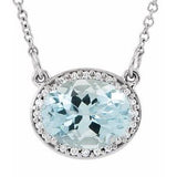 14K White Natural Blue Zircon &amp; .04 CTW Natural Diamond 16 1/2" Necklace
