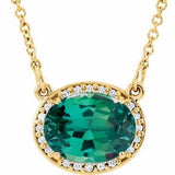 14K Yellow Lab-Grown Emerald &amp; .04 CTW Natural Diamond 16 1/2" Necklace