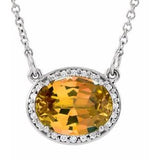 14K White Natural Citrine &amp; .05 CTW Natural Diamond 16 1/2" Necklace