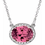 14K White Natural Pink Tourmaline &amp; .04 CTW Natural Diamond 16 1/2" Necklace