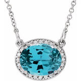 14K White Natural Swiss Blue Topaz &amp; .04 CTW Natural Diamond 16 1/2" Necklace
