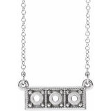 Sterling Silver 3 mm Round Three-Stone Granulated Bar Necklace Mounting