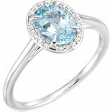 14K White 8x6 mm Natural Aquamarine &amp; .04 CTW Natural Diamond Ring
