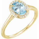 14K Yellow 8x6 mm Natural Aquamarine &amp; .04 CTW Natural Diamond Ring