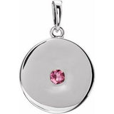 Sterling Silver Natural Pink Tourmaline Disc Pendant