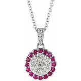 14K White Natural Ruby &amp; 1/3 CTW Natural Diamond 16-18" Necklace