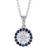 14K White Natural Blue Sapphire &amp; 1/3 CTW Natural Diamond 16-18" Necklace