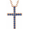 14K Rose Natural Blue Sapphire Petite Cross 16