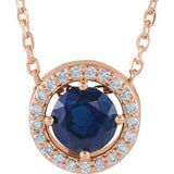14K Rose Lab-Grown Blue Sapphire &amp; .05 CTW Natural Diamond Halo-Style 16" Necklace