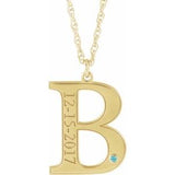 14K Yellow Gold-Plated Sterling Silver Engravable Imitation Blue Zircon Initial B 18" Necklace