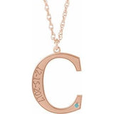 14K Rose Gold-Plated Sterling Silver Engravable Imitation Blue Zircon Initial C 18" Necklace