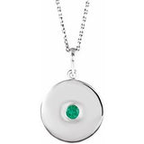 14K White Lab-Grown Emerald Disc 16-18" Necklace