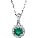 Platinum Natural Emerald &amp; 1/5 CTW Natural Diamond 18" Necklace