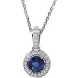 Platinum Natural Blue Sapphire &amp; 1/5 CTW Natural Diamond 18" Necklace