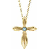14K Yellow Natural Aquamarine Cross 16-18" Necklace
